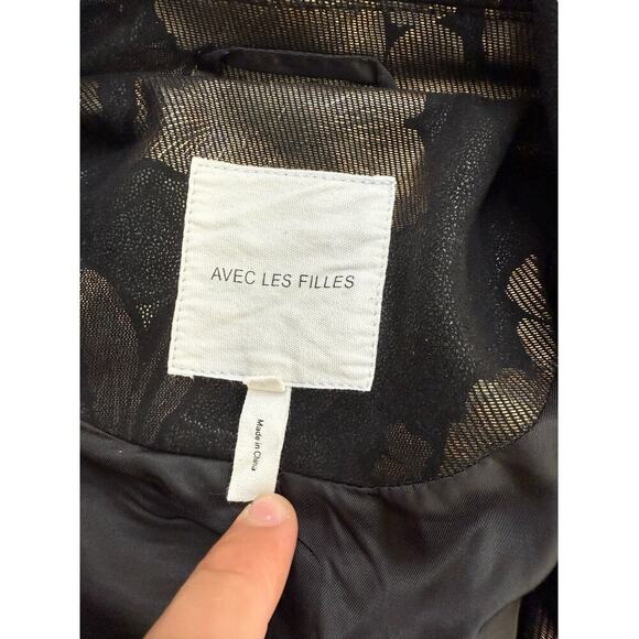 Avec Les Filles Women's Black Copper Floral Jacquard Tuxedo Blazer Jacket Medium - Picture 7 of 7